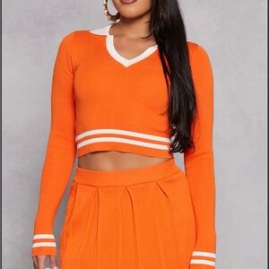 Orange V-Neck Long Sleeve Top